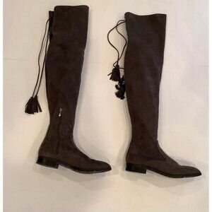 Marc Fisher Over The Knee Boots Gray Taupe Faux Suede OTK Boots Tassels Size 8.5